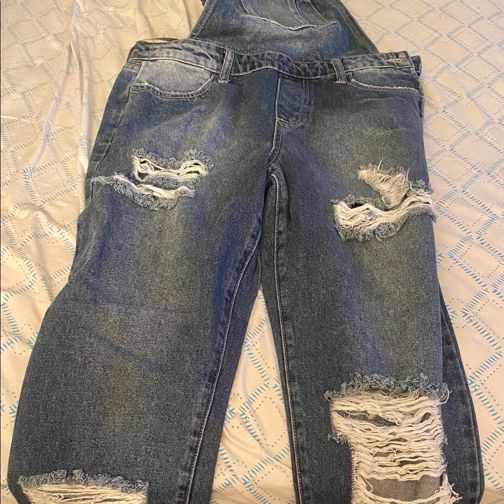 Denim Distressed Overalls